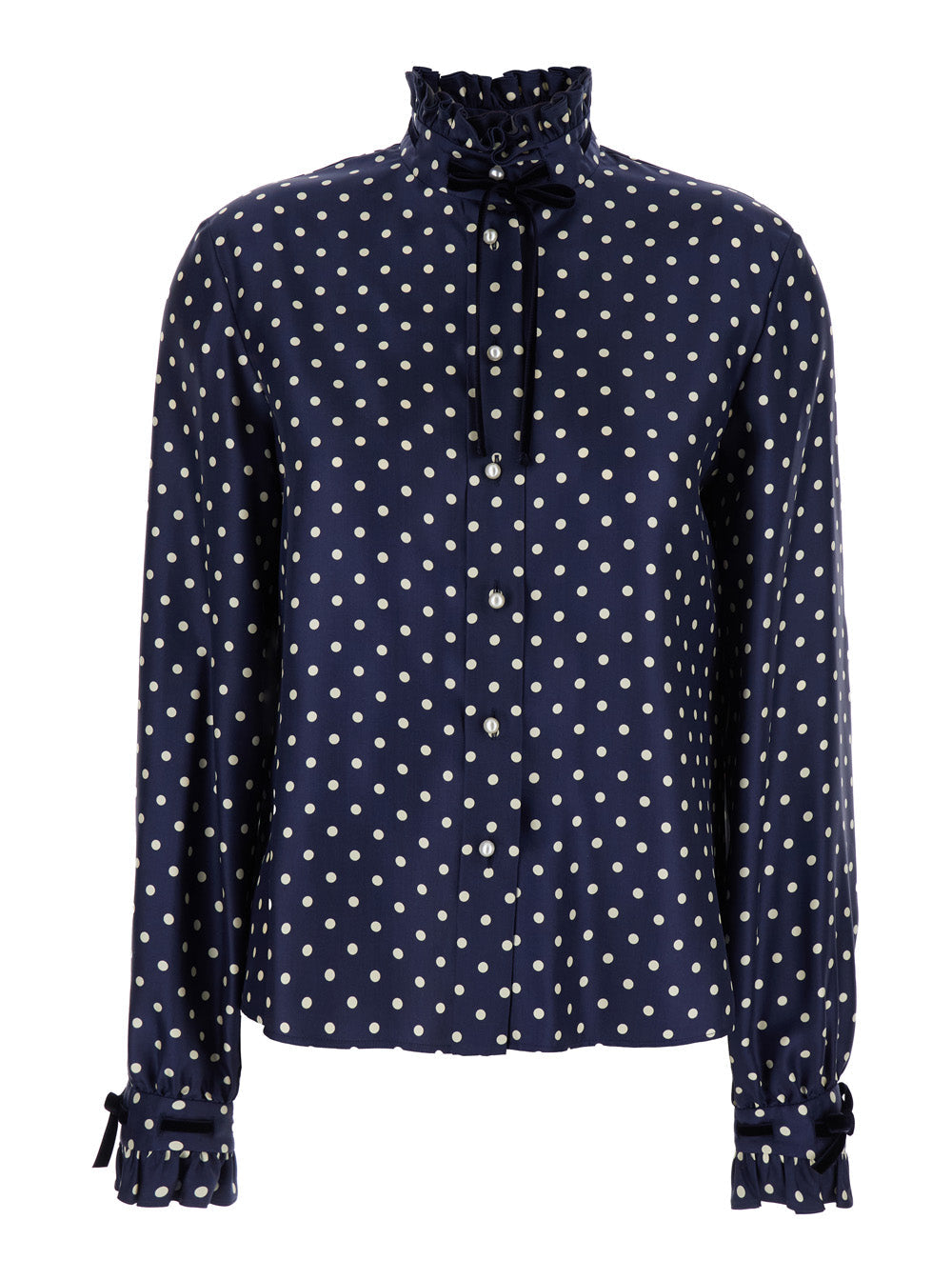 Valentino Women Blue Shirt With Bow Embellishment And All-Over Plus De Pois Motif In Silk Woman