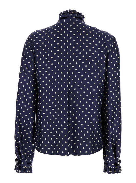 Valentino Women Blue Shirt With Bow Embellishment And All-Over Plus De Pois Motif In Silk Woman