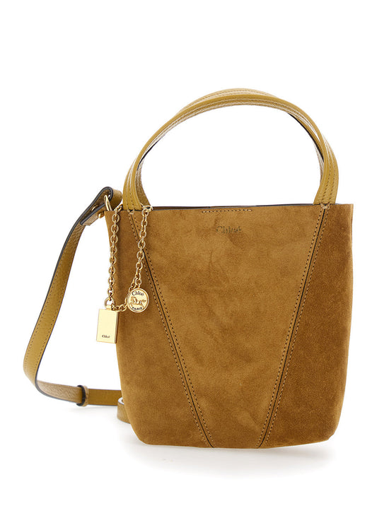 Chloé Women 'Spin' Beige Shoulder Bag With Adjustable And Removable Shoulder Strap And Logo Charm On The Front In Suede Woman