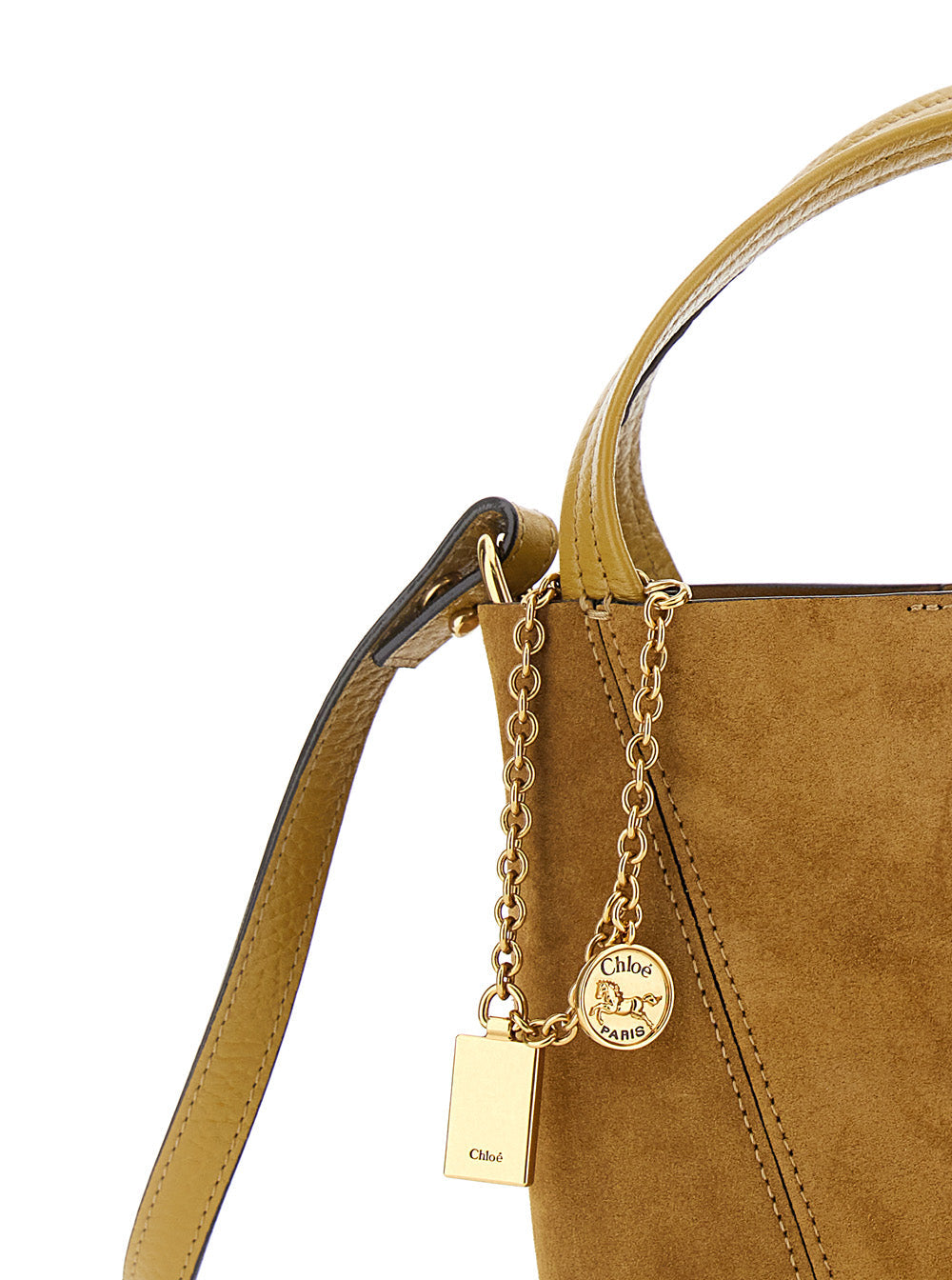 Chloé Women 'Spin' Beige Shoulder Bag With Adjustable And Removable Shoulder Strap And Logo Charm On The Front In Suede Woman