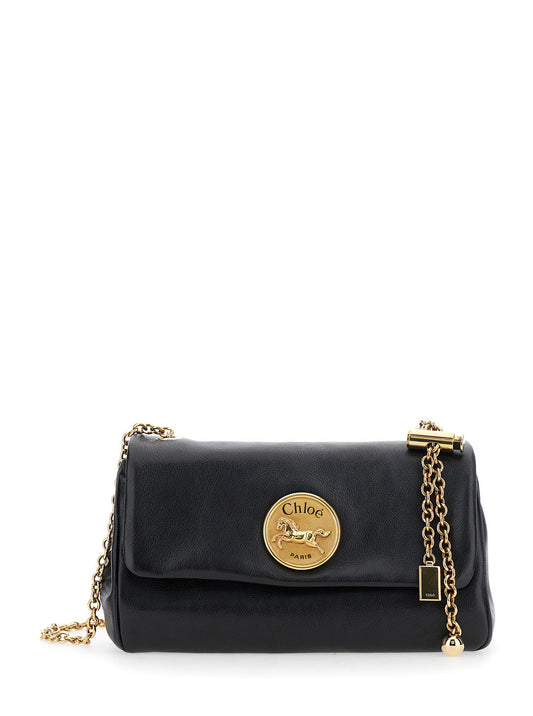 Chloé Women 'Heritage' Black Crossbody Bag With Chain-Link Shoulder Strap And Logo Plaque On The Front In Grained Leather Woman