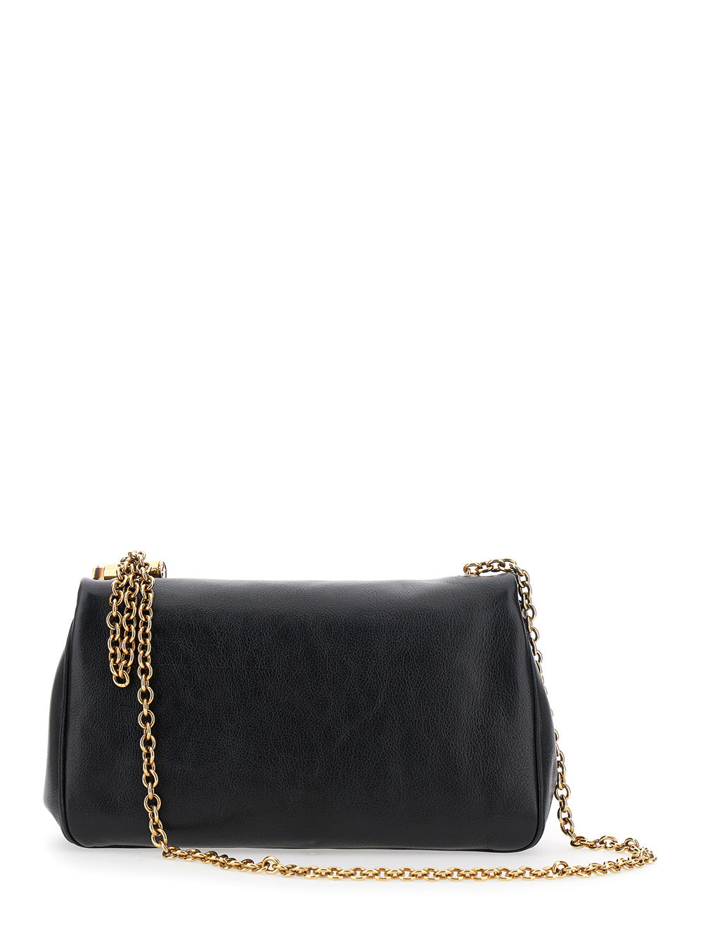Chloé Women 'Heritage' Black Crossbody Bag With Chain-Link Shoulder Strap And Logo Plaque On The Front In Grained Leather Woman