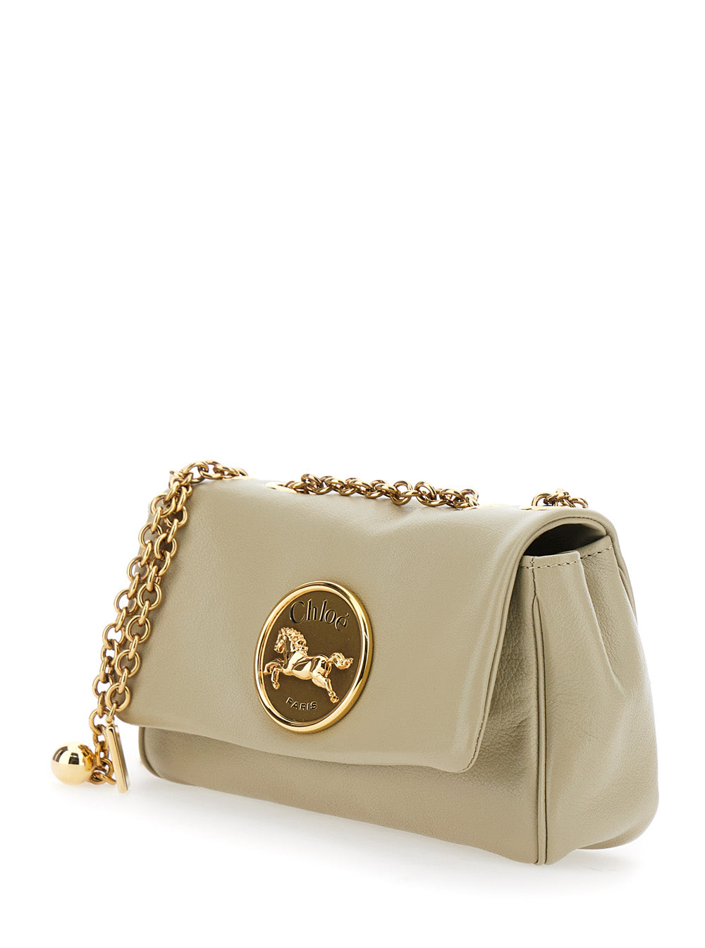 Chloé Women 'Heritage' Beige Shoulder Bag With Chain-Link Shoulder Strap And Logo Plaque On The Front In Leather Woman