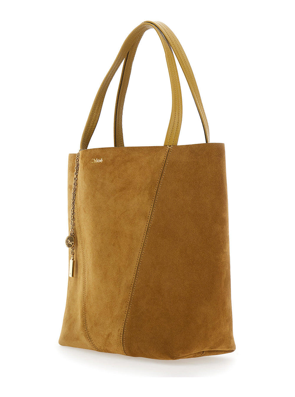 Chloé Women 'Spin' Beige Shoulder Bag With Chain-Link Detail With Logo Charm In Suede Woman