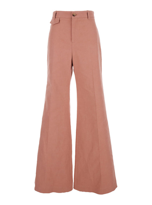 Chloé Women Pink Pants Wiht Belt Loops And Wide Leg In Cotton Woman
