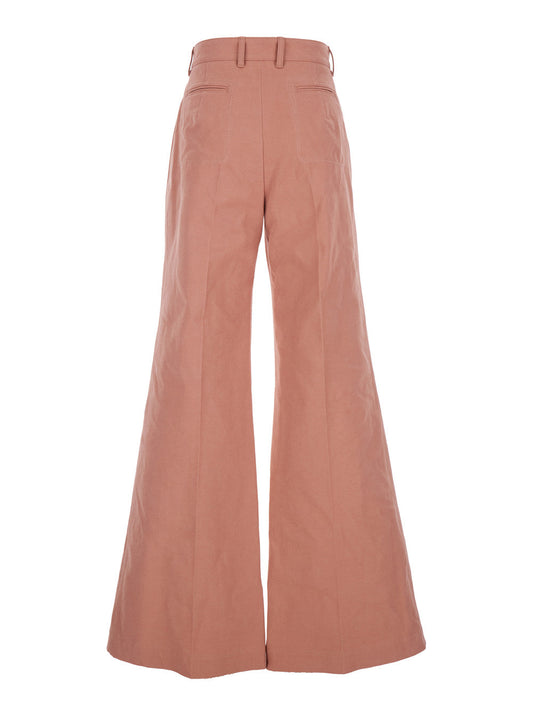 Chloé Women Pink Pants Wiht Belt Loops And Wide Leg In Cotton Woman