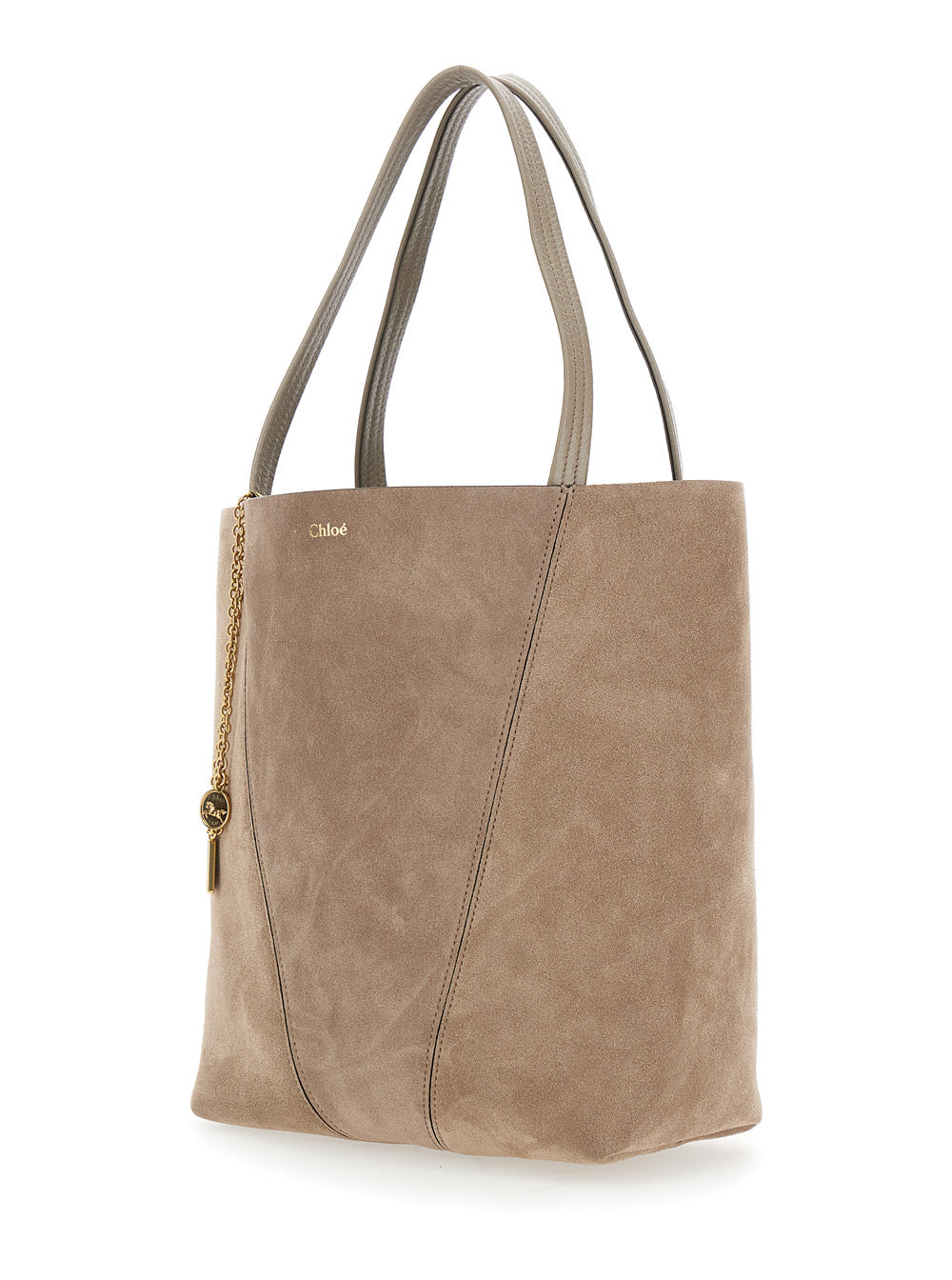 Chloé Women 'Spin' Grey Shoulder Bag With Chain-Link Detail With Logo Charm In Suede Woman