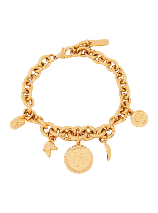 Chloé Women Metallic Bracelet With Charms And Chain-Link Design In Brass Woman
