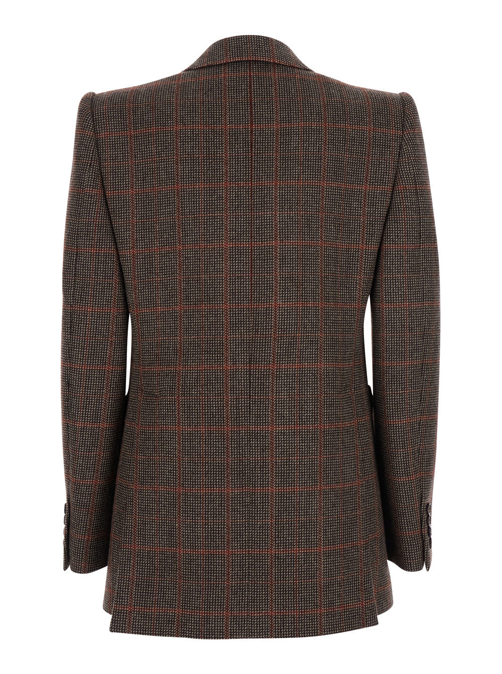 Chloé Women Brown Single-Breasted Jacket With Peak Revers And All-Over Check Motif In Wool Woman