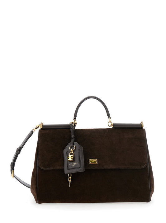 Dolce & Gabbana Women Brown Handbag With Removable Shoulder Strap And Padlock Charm On The Front In Suede Woman