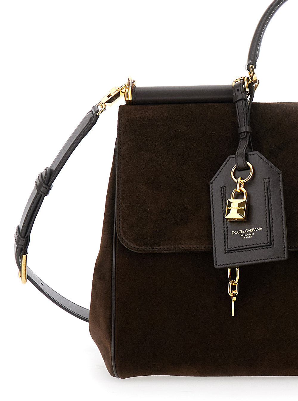 Dolce & Gabbana Women Brown Handbag With Removable Shoulder Strap And Padlock Charm On The Front In Suede Woman