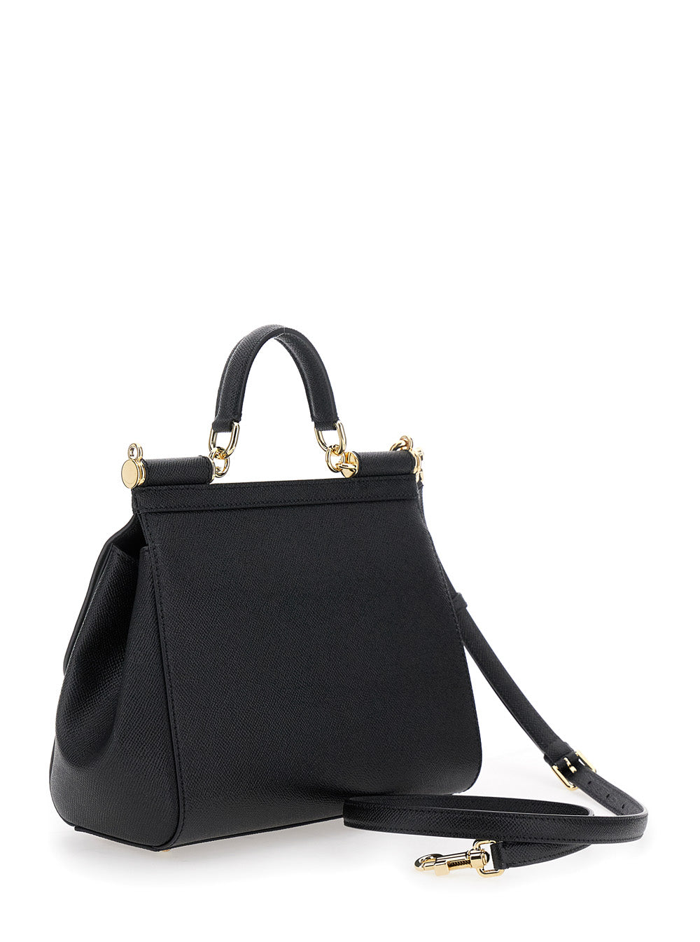 Dolce & Gabbana Women Black Handbag With Adjustable And Removable Shoulder Strap And Logo Plaque On The Front In Grained Leather Woman