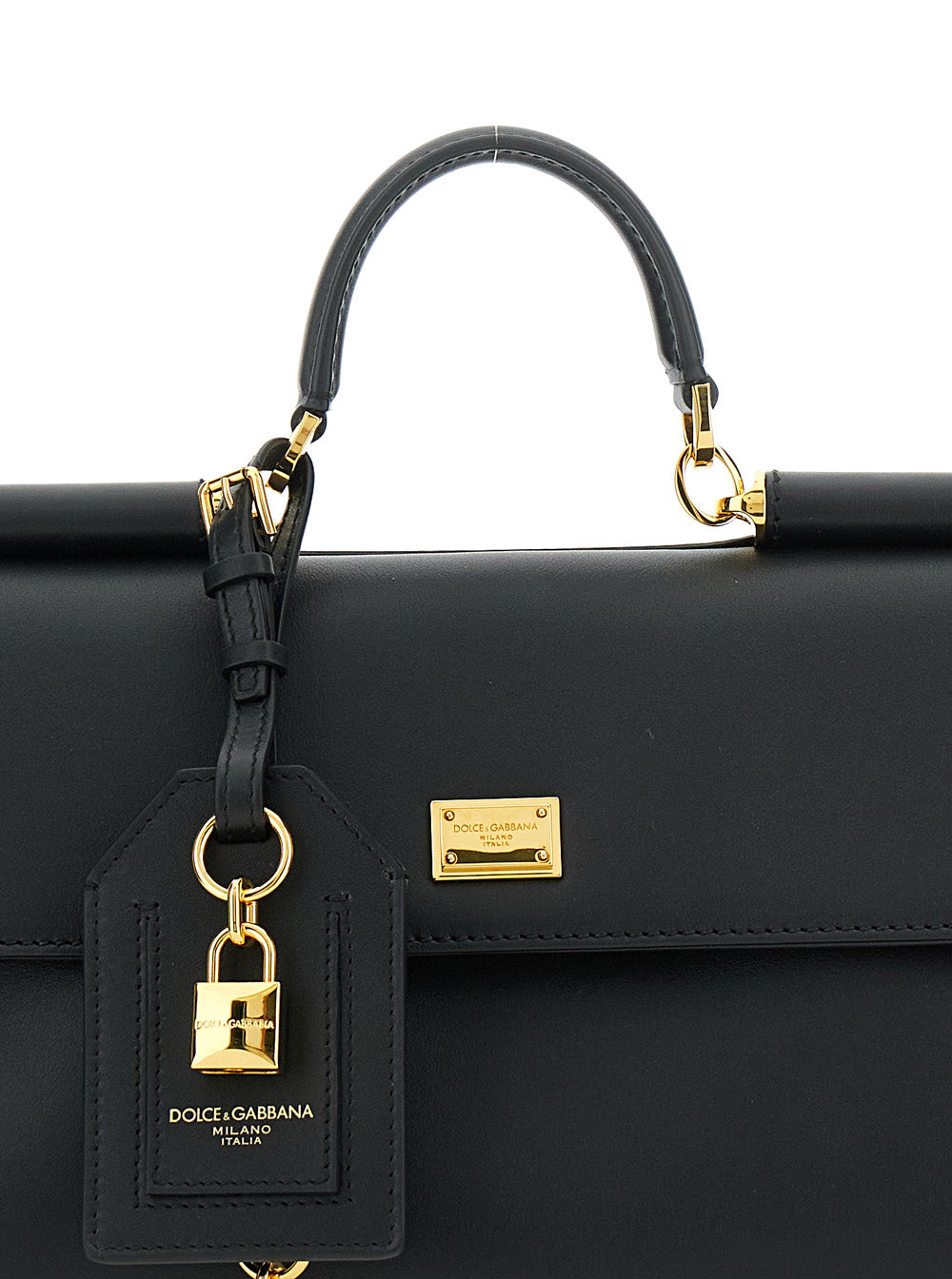 Dolce & Gabbana Women Black Handbag With Padlock Detail And Adjustable And Removable Shoulder Strap In Leather Woman
