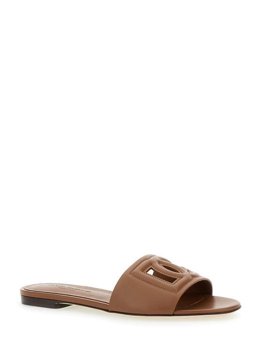 Dolce & Gabbana Women Slide Sandals With Cut Out Logo In Leather Woman
