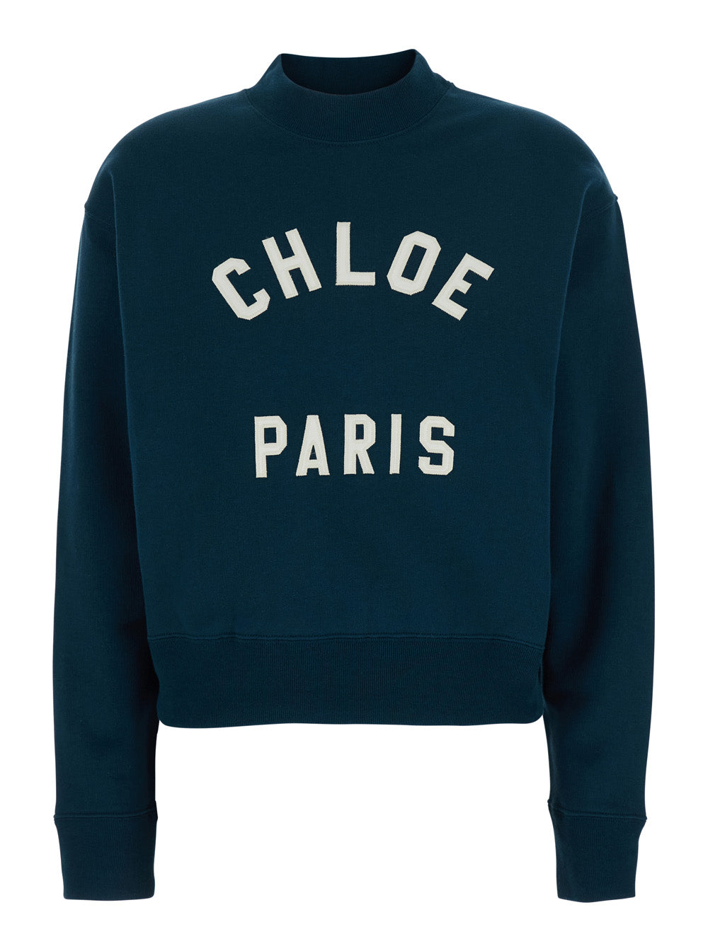 Chloé Women Blue Crewneck Sweatshirt With Logo Lettering Print In Cotton Woman