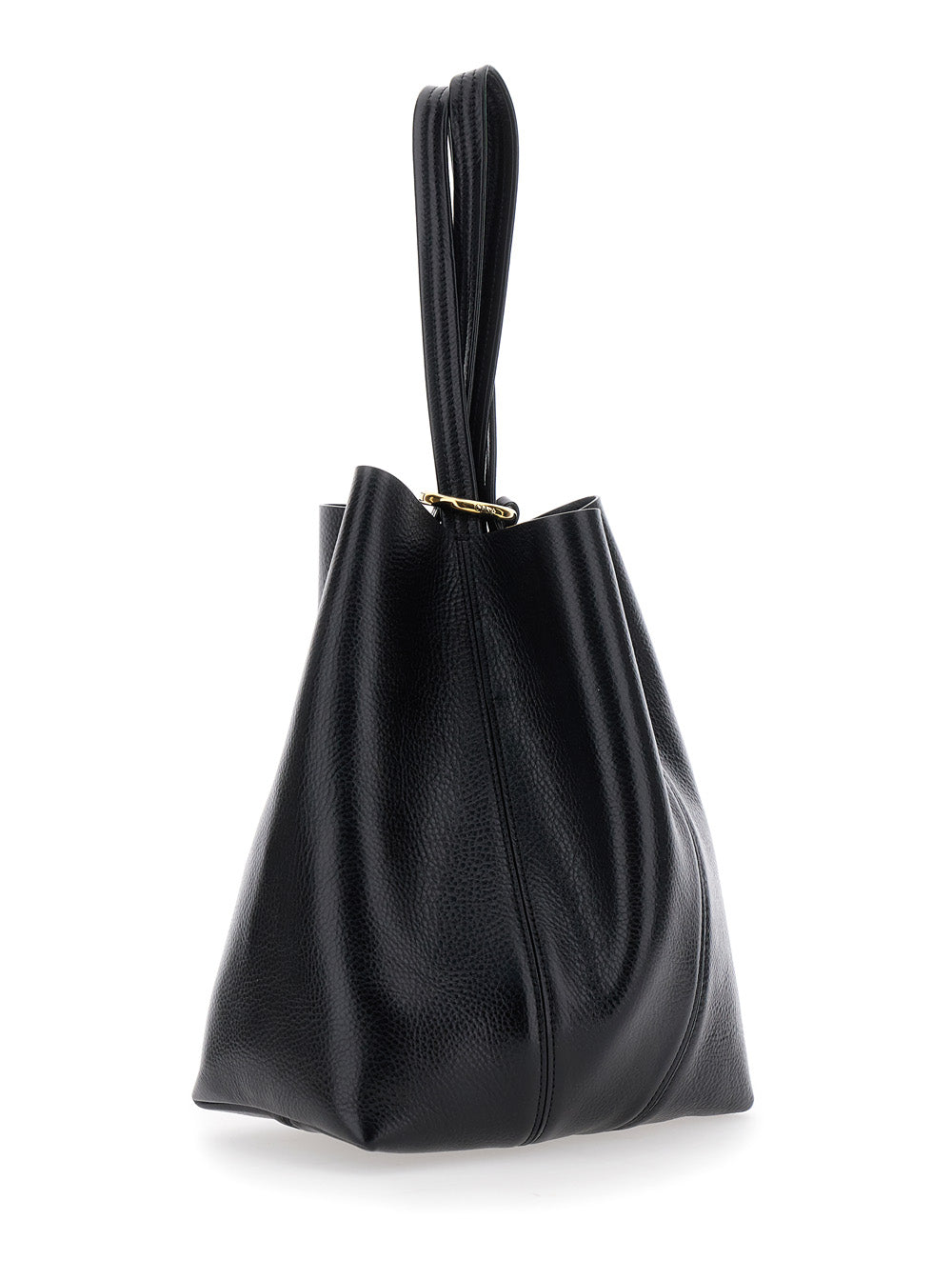 Chloé Women 'Spin' Black Shoulder Bag With Metal Logo Medals In Grained Leather Woman