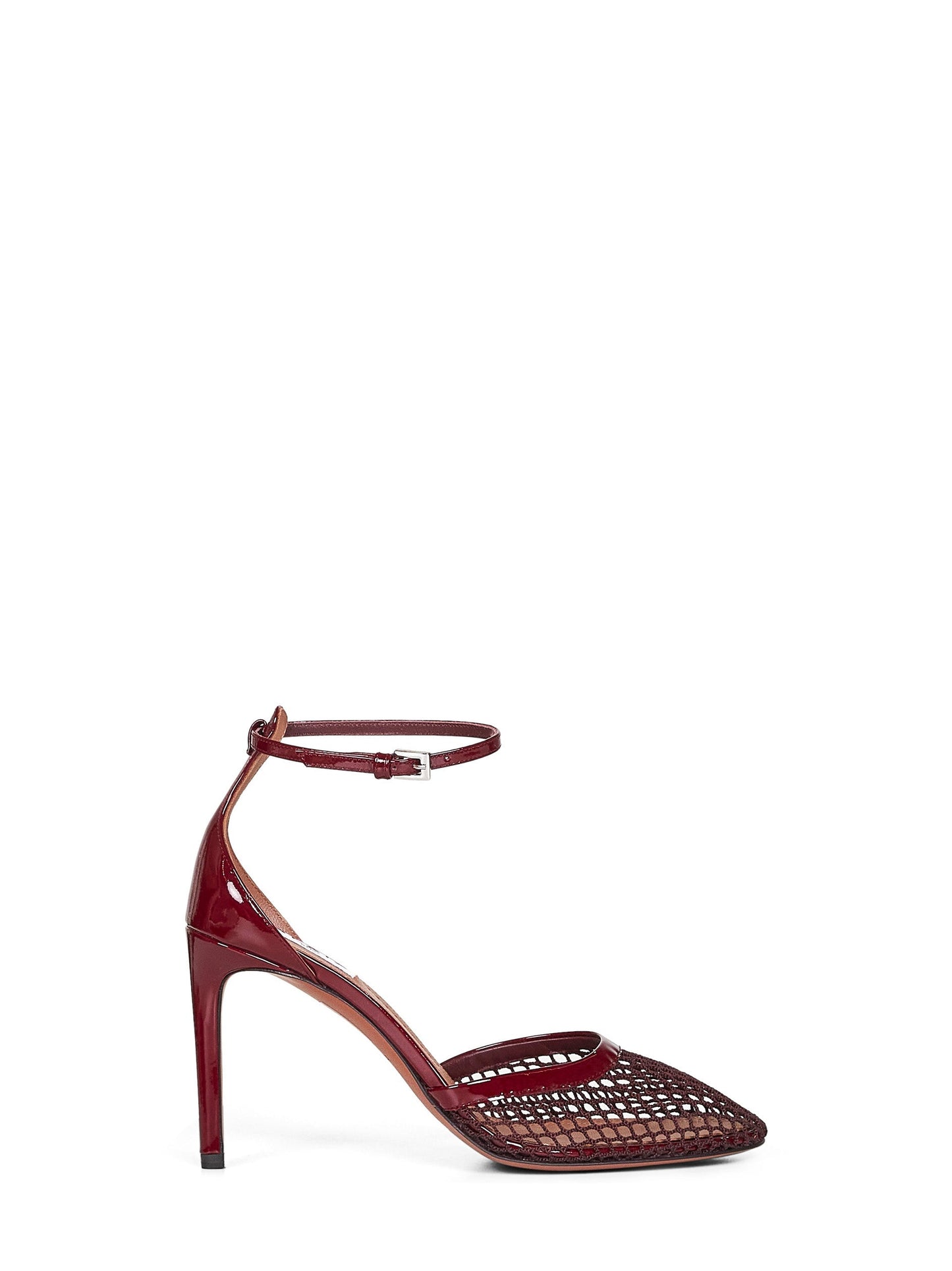 Alaïa Women Burgundy Fishnet Heeled Pumps