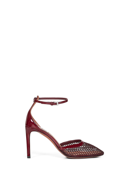 Alaïa Women Burgundy Fishnet Heeled Pumps