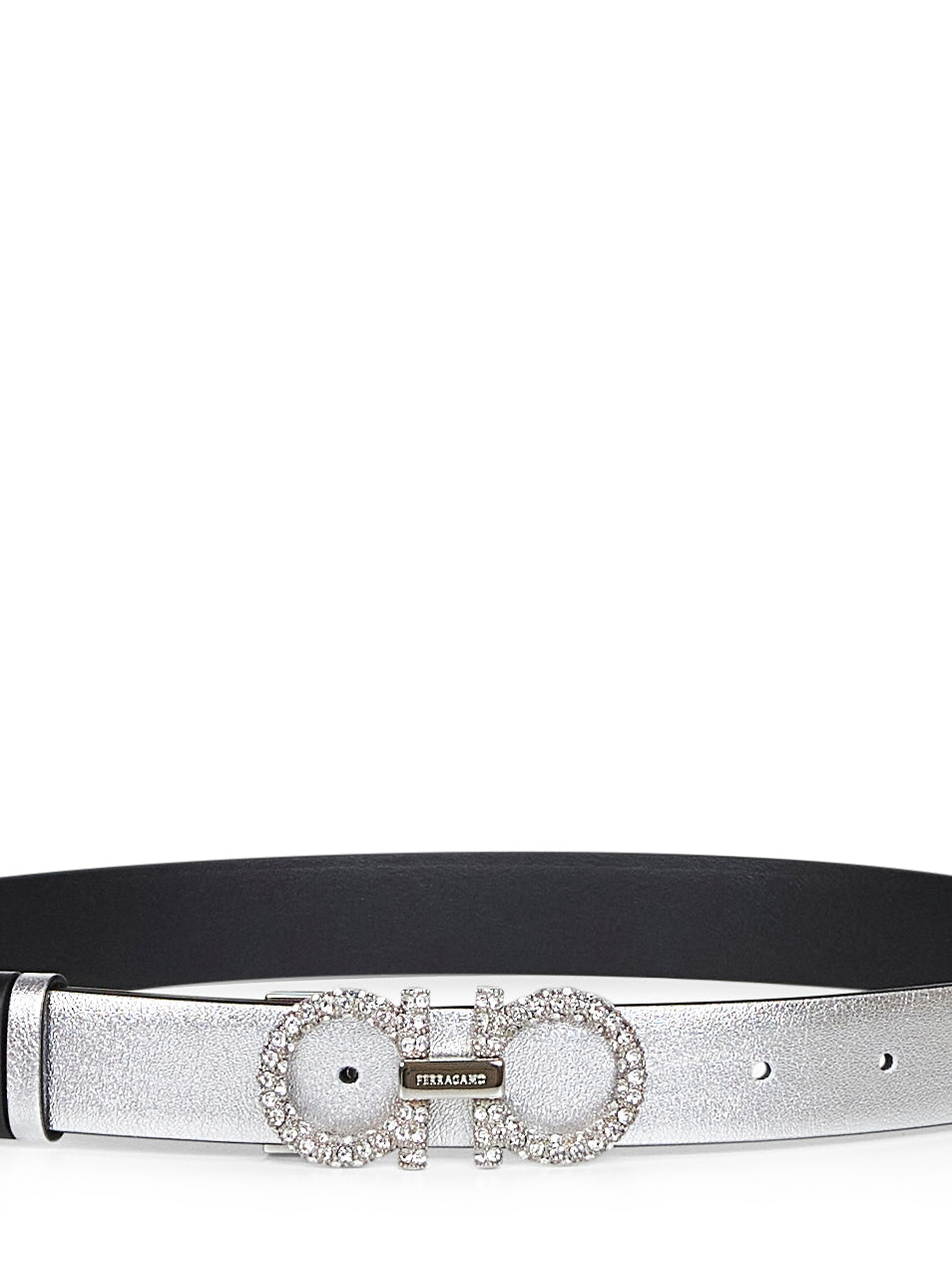 Ferragamo Women Silver Laminated Calf Leather Gancini Belt