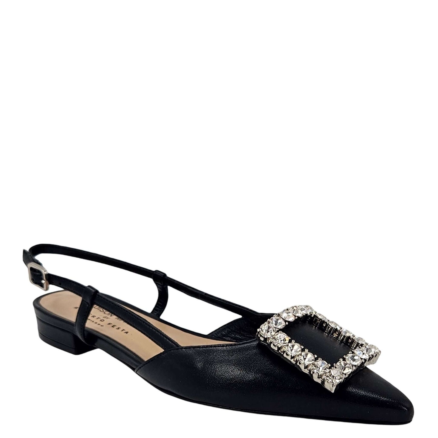 Black Leather Lavanda Sling Back Flat