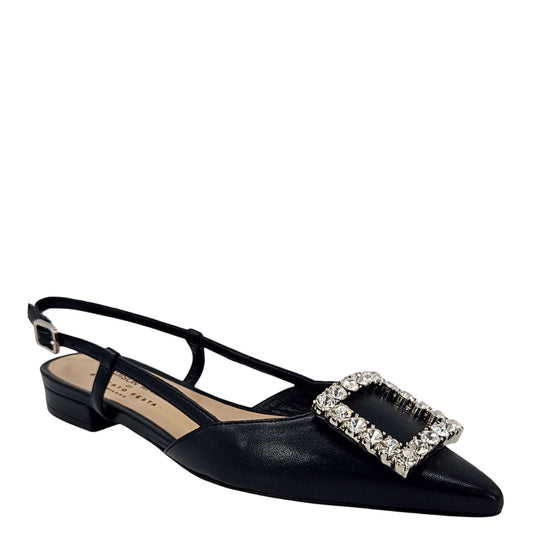 Black Leather Lavanda Sling Back Flat