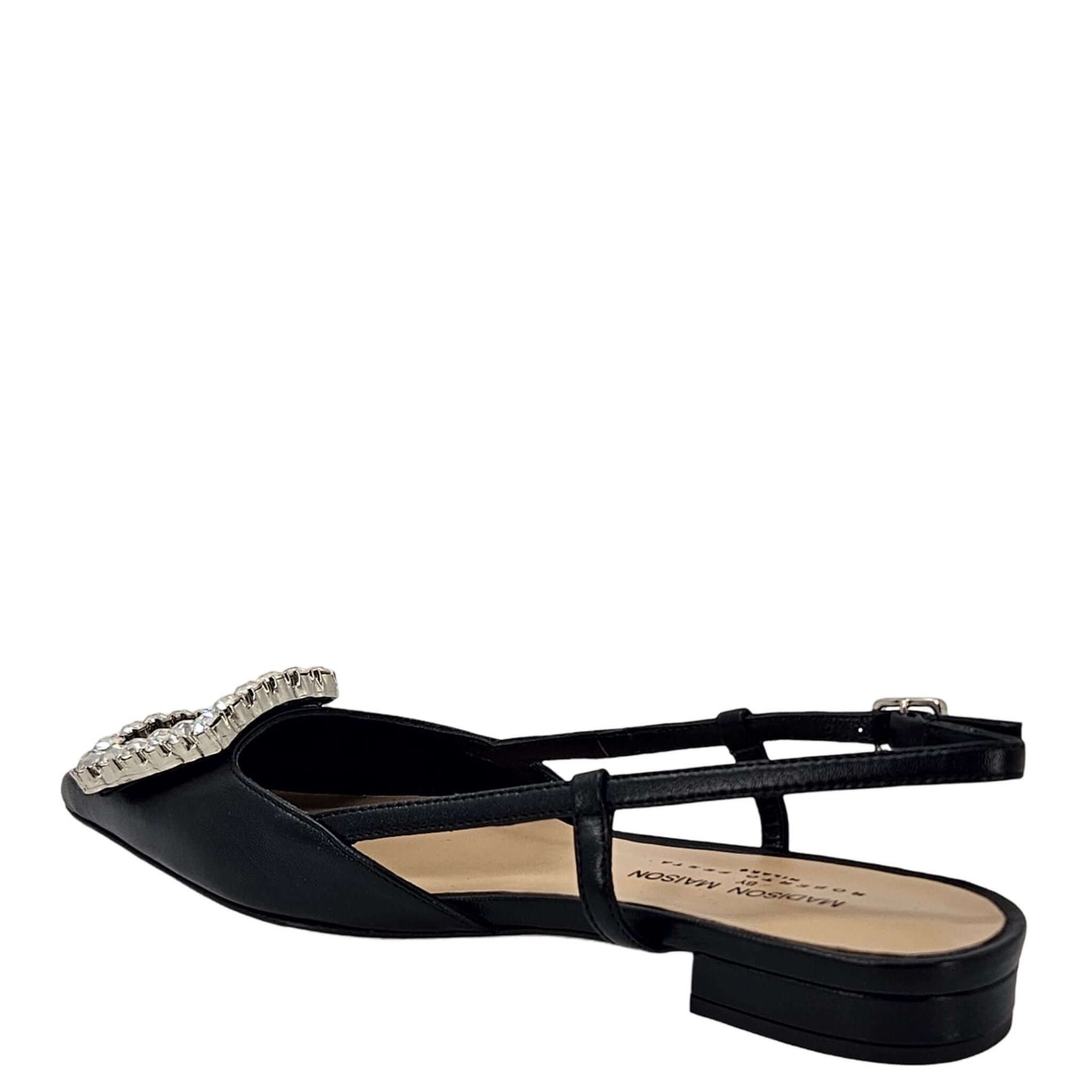 Black Leather Lavanda Sling Back Flat