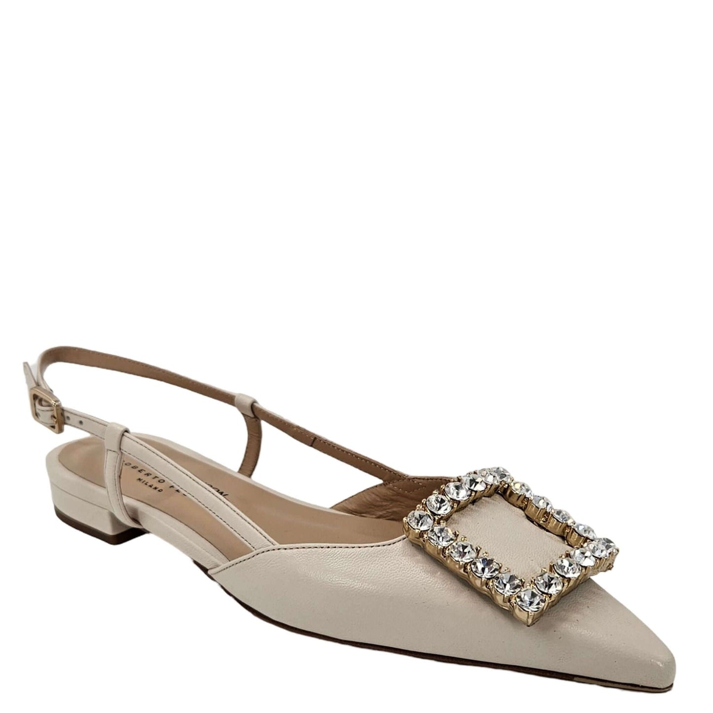 Cream Leather Lavanda Sling Back Flat