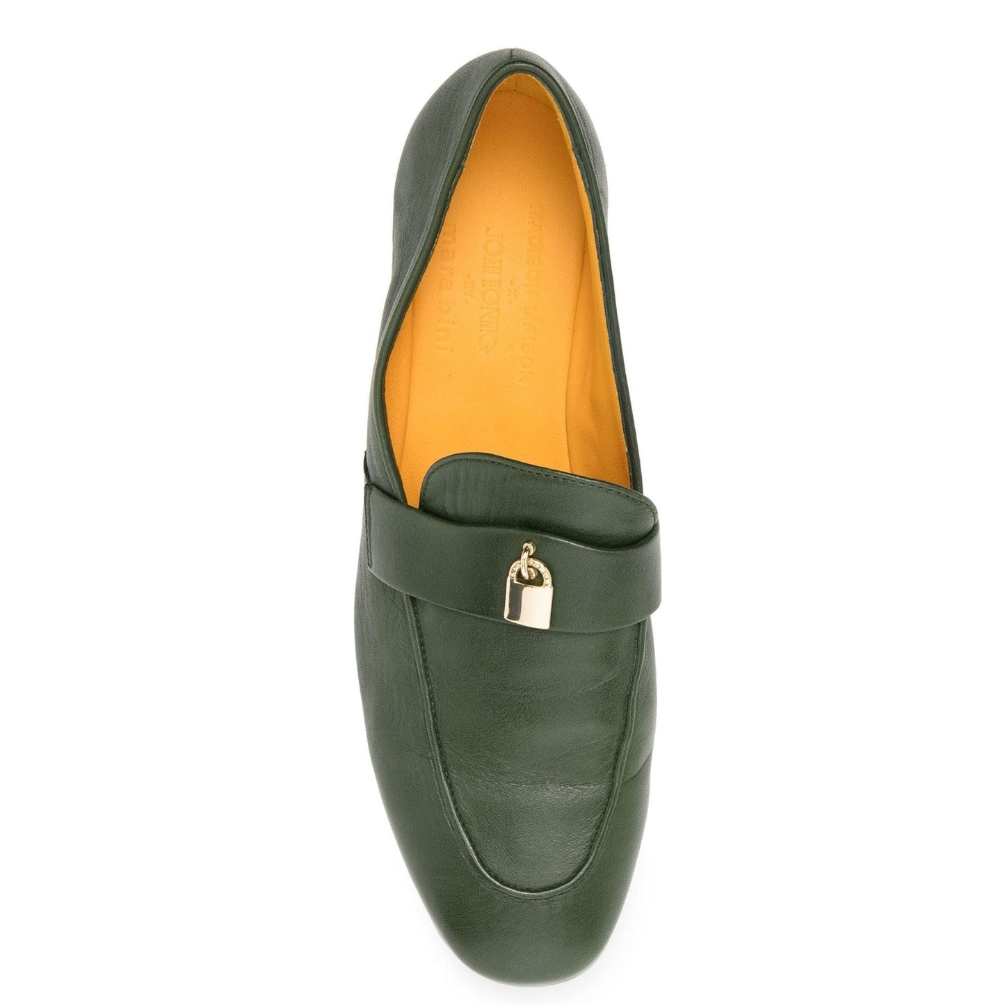 Green Leather  Lock Flat Loafer