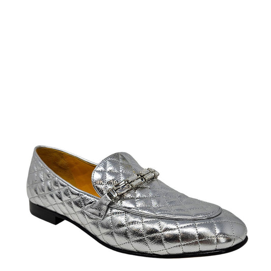 Silver Quilted Flat Loafer