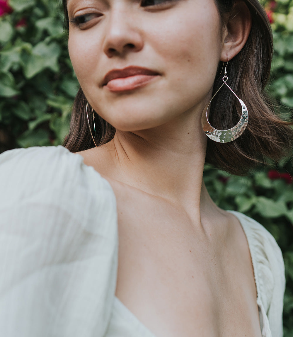 Lunar Crescent Hammered Hoop Earrings