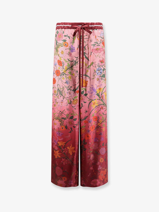 Gucci Women Silk Trousers With Gucci Flora Print