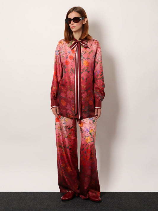 Gucci Women Silk Trousers With Gucci Flora Print