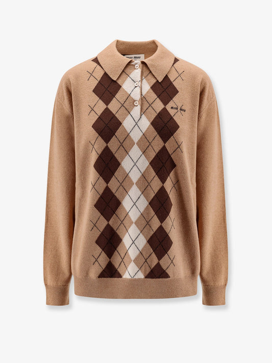 Miu Miu Women Cashmere Polo Shirt With Miu Miu Embroidery