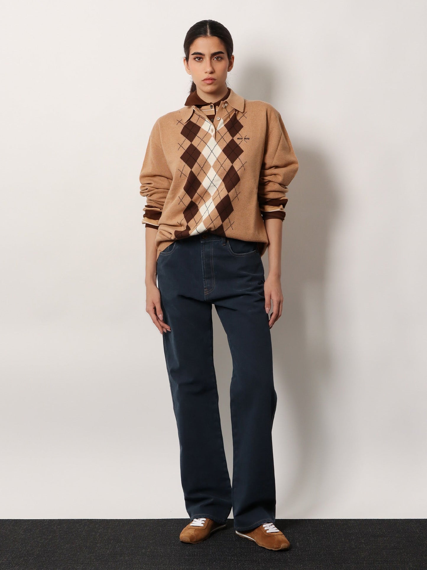 Miu Miu Women Cashmere Polo Shirt With Miu Miu Embroidery