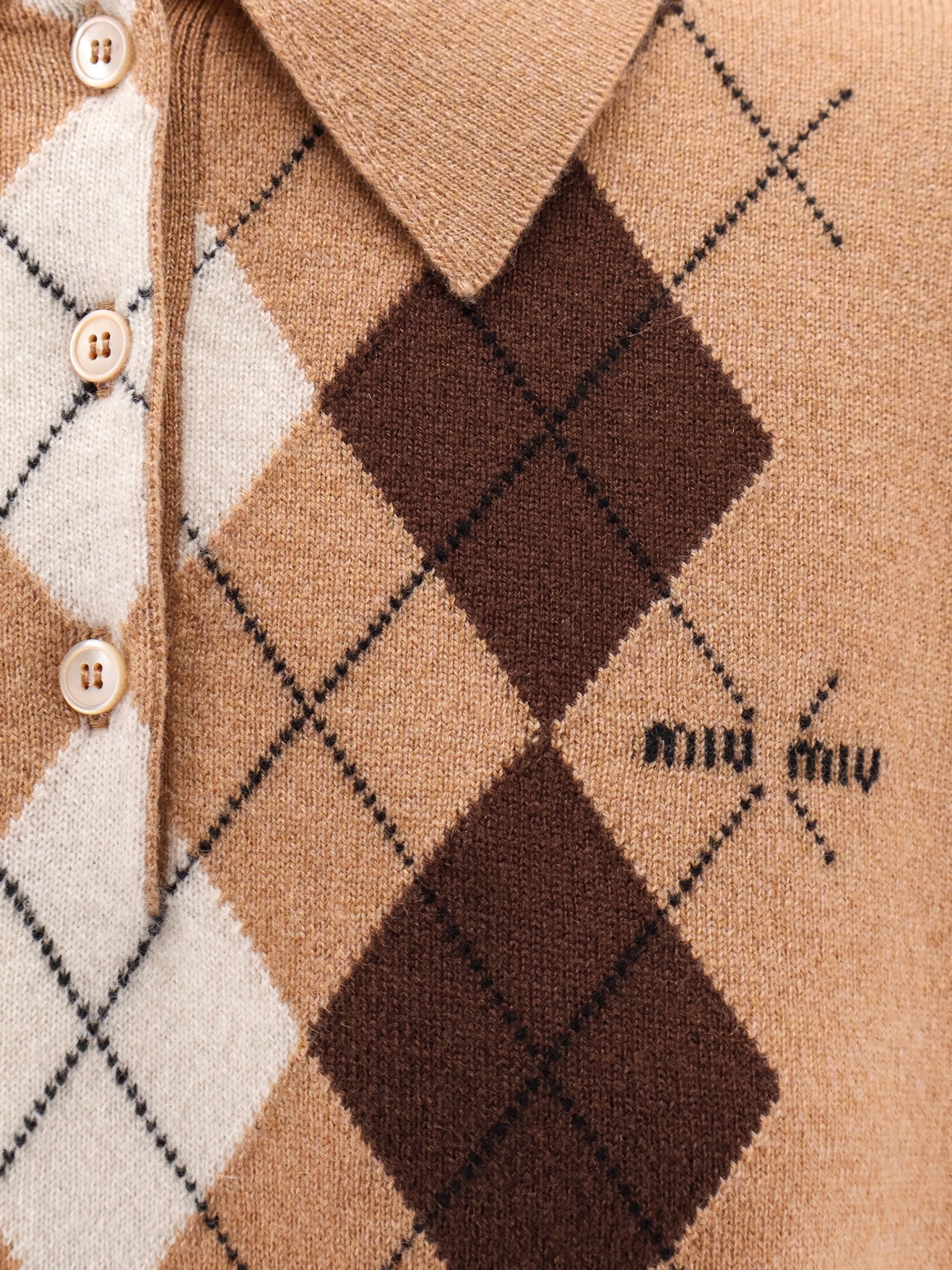 Miu Miu Women Cashmere Polo Shirt With Miu Miu Embroidery