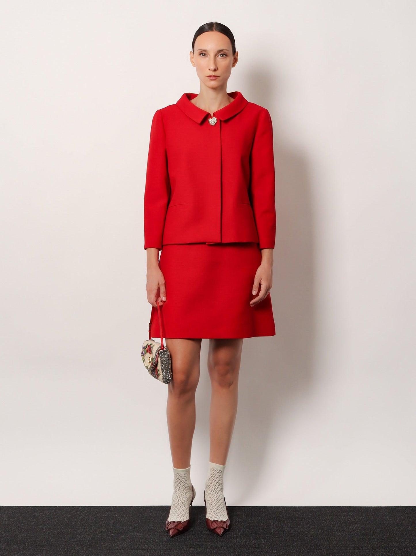 Valentino Women Crepe Couture Skirt With Heart Jewel Buttons