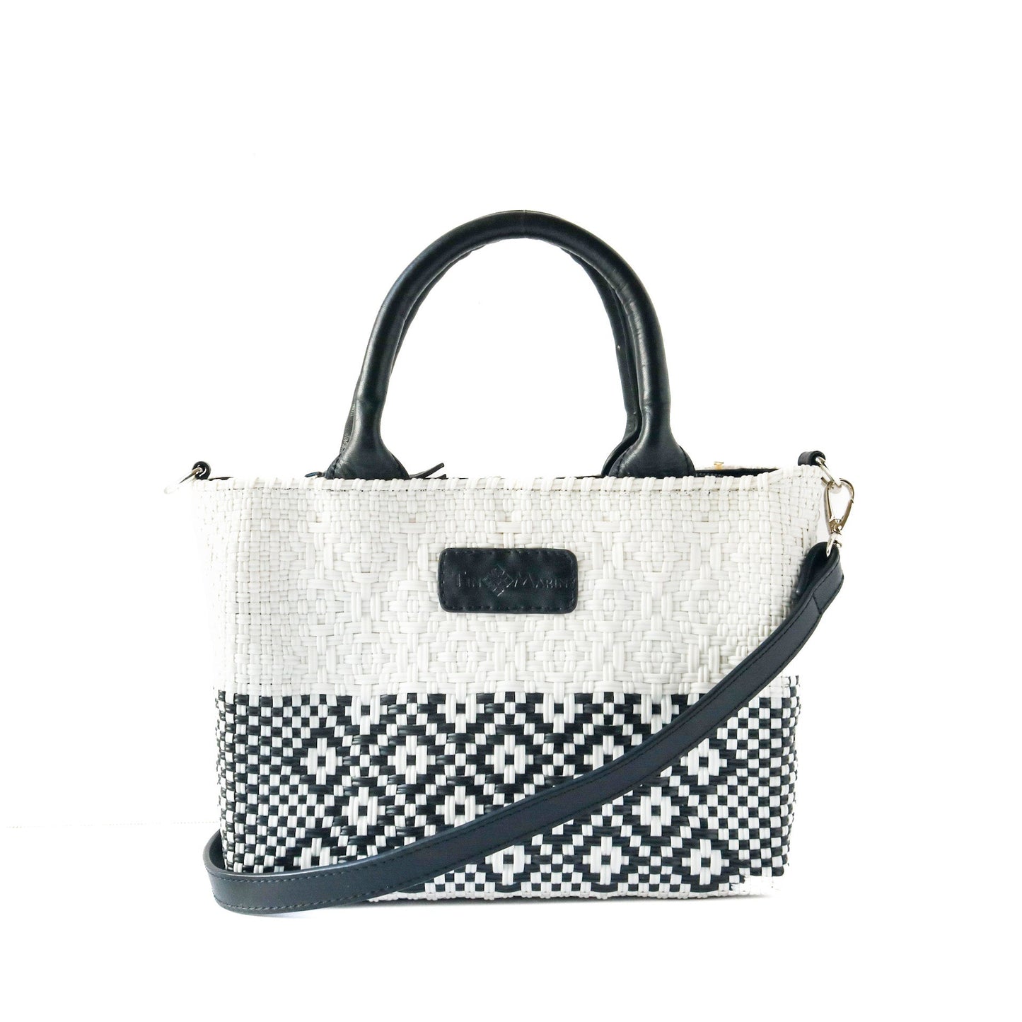 Tin Marin White Small Woven Crossbody Bag with Leather