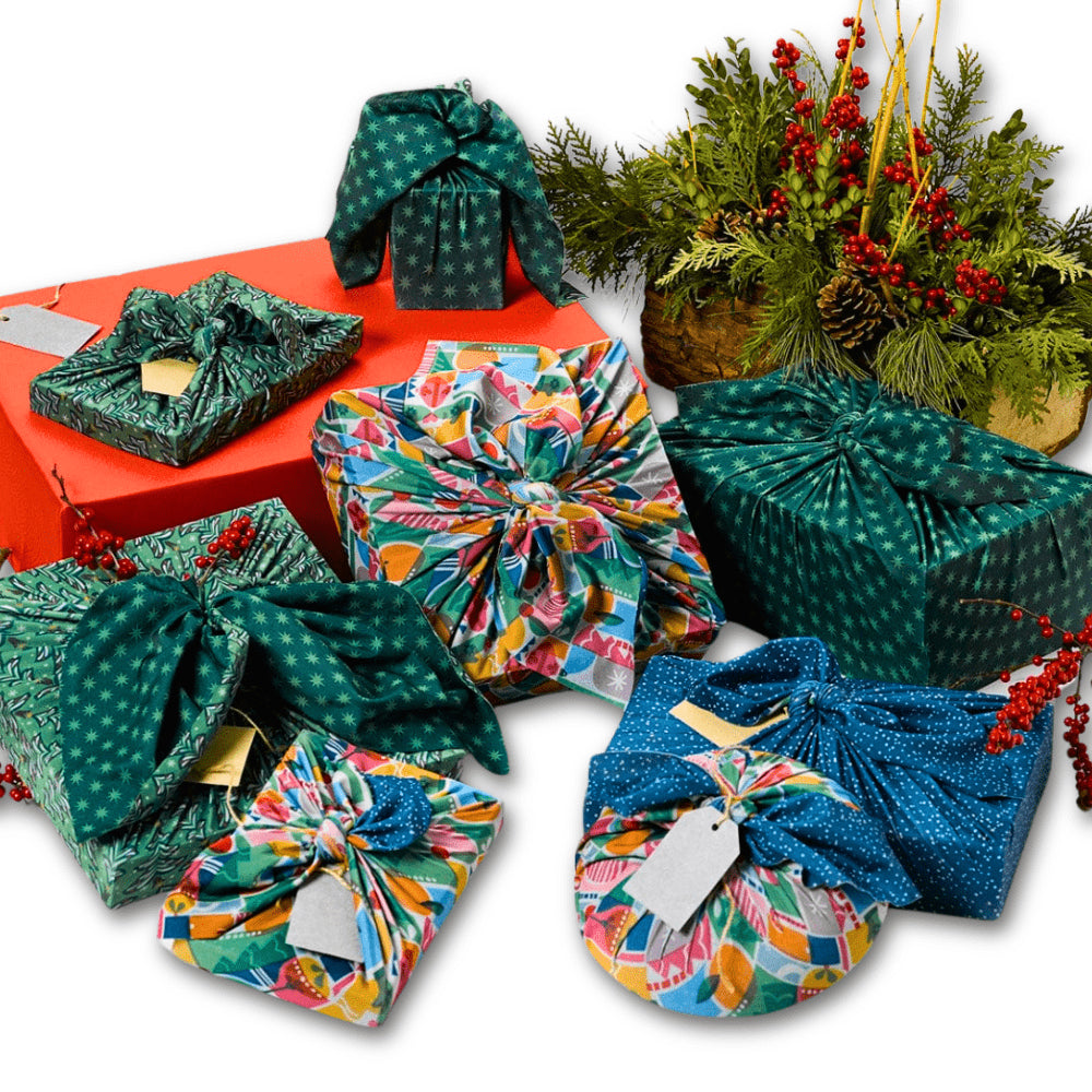 Assorted Set of 9 Reusable Cloth Furoshiki Gift Wrap | Holiday Collection