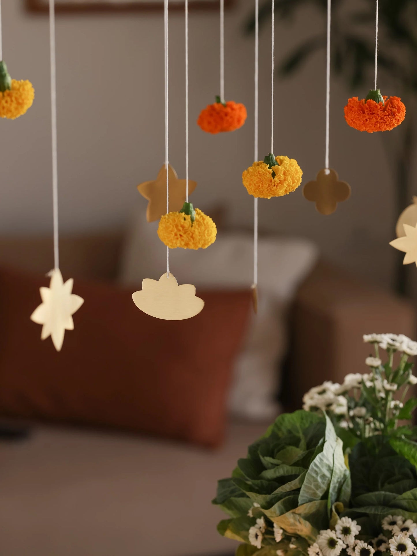 Foliage Brass Ornaments, Set of 7