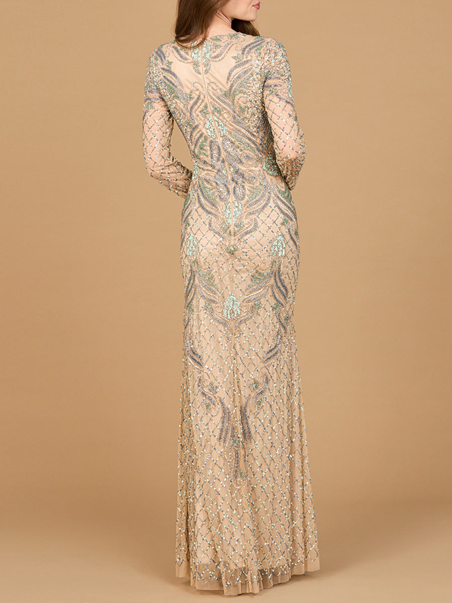 Long Sleeve Beaded Gown