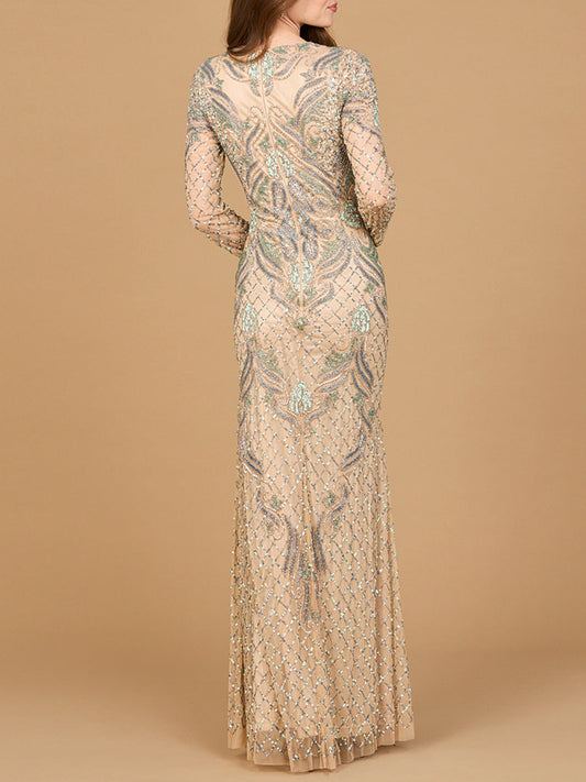 Long Sleeve Beaded Gown