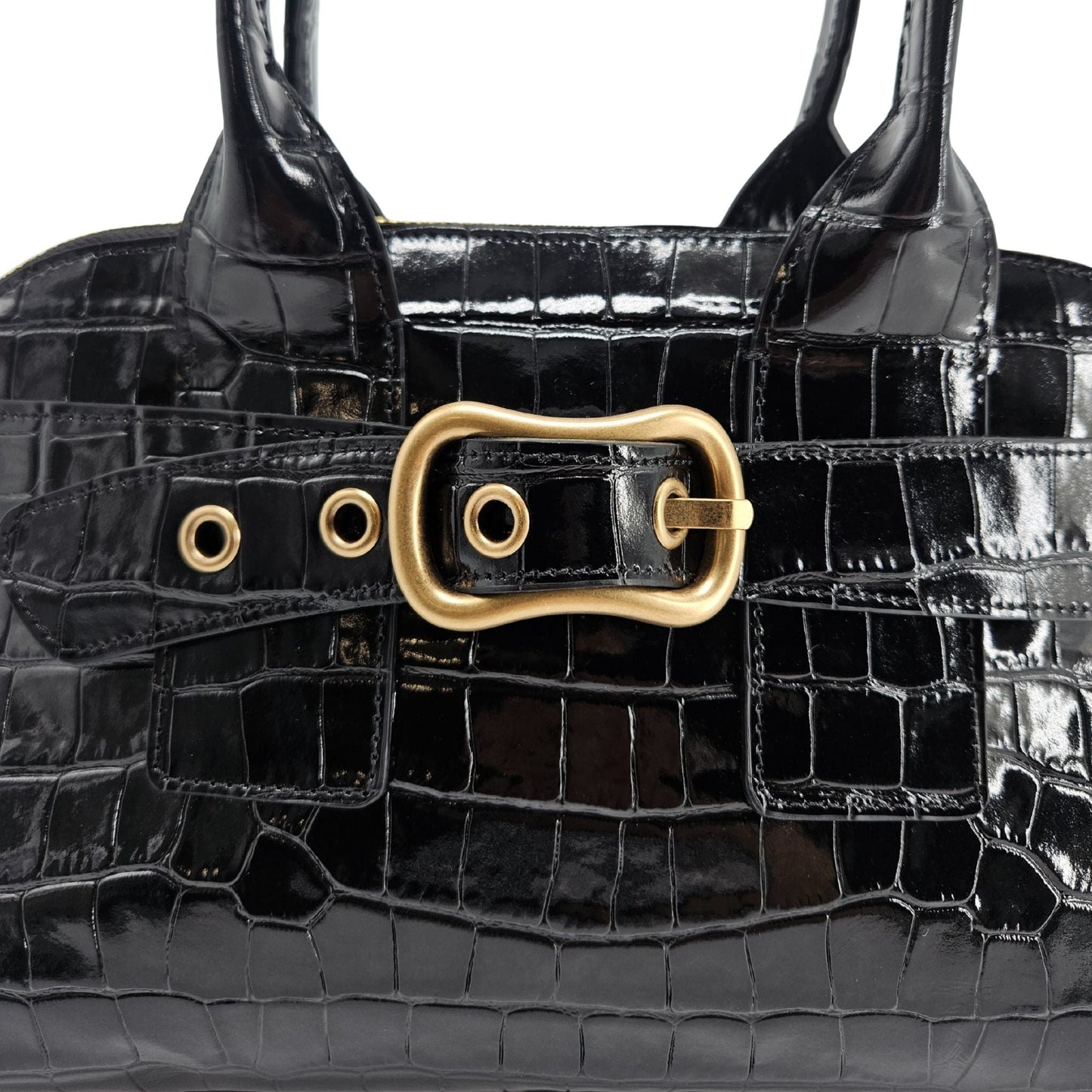 Niky Black Moc Croc Leather Mini tote Bag