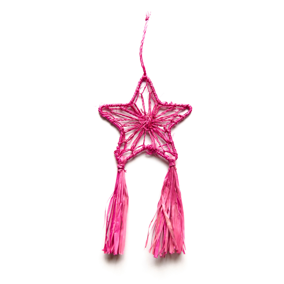 Abaca Parol Star Ornament, Pink