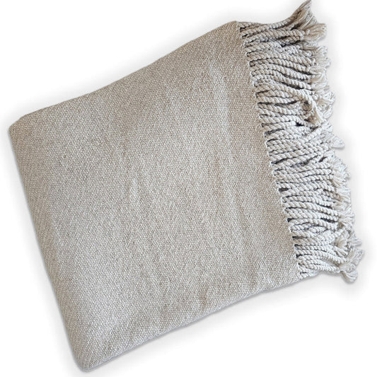 Kulsi Collection - Handloomed Undyed Baby Alpaca & Peruvian Pima Cotton Silver Throw Blanket From Peru