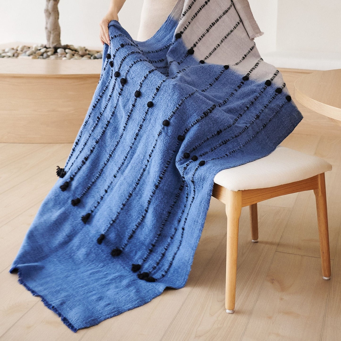 Mari Serene Blue Gray Calming Hues Hand Woven Hand Knotted Textured Merino Throw
