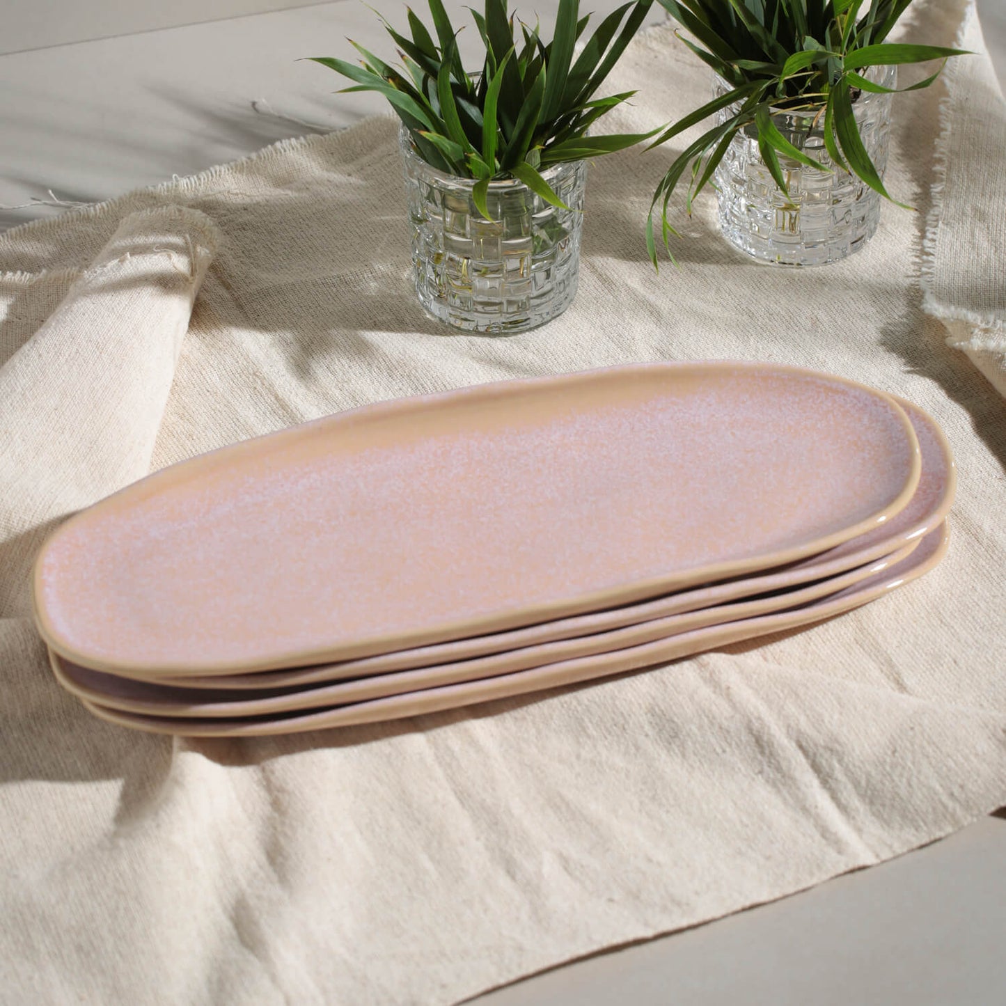 Shallow Organic Oval Platter Large Set of 4