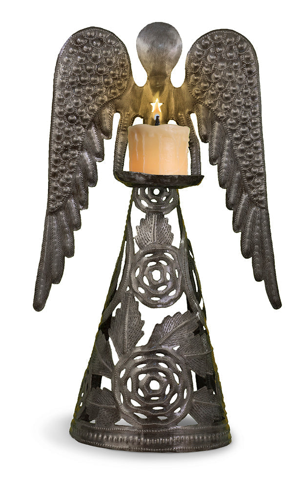 Standing Rose Angel Candle Holder