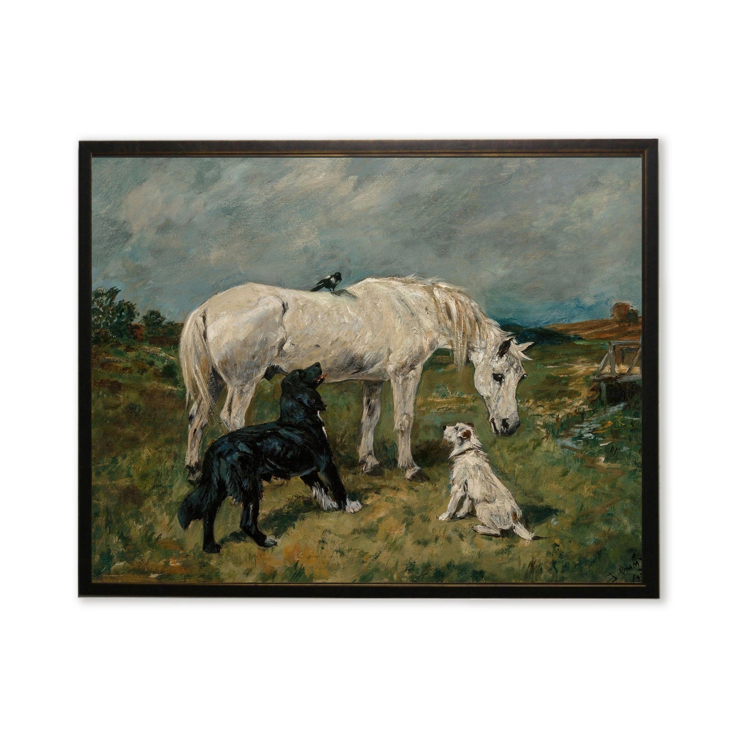 Horse and Dogs in Copper and Black Frame