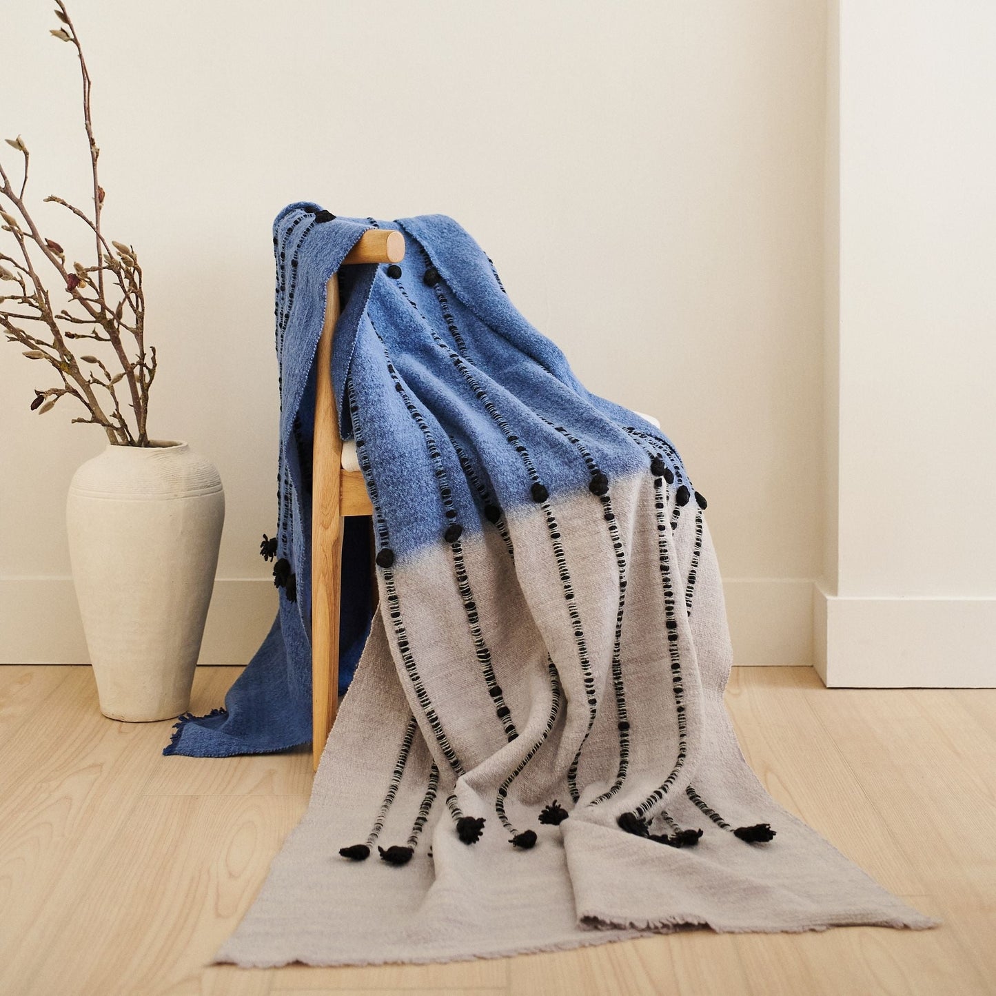 Mari Serene Blue Gray Calming Hues Hand Woven Hand Knotted Textured Merino Throw