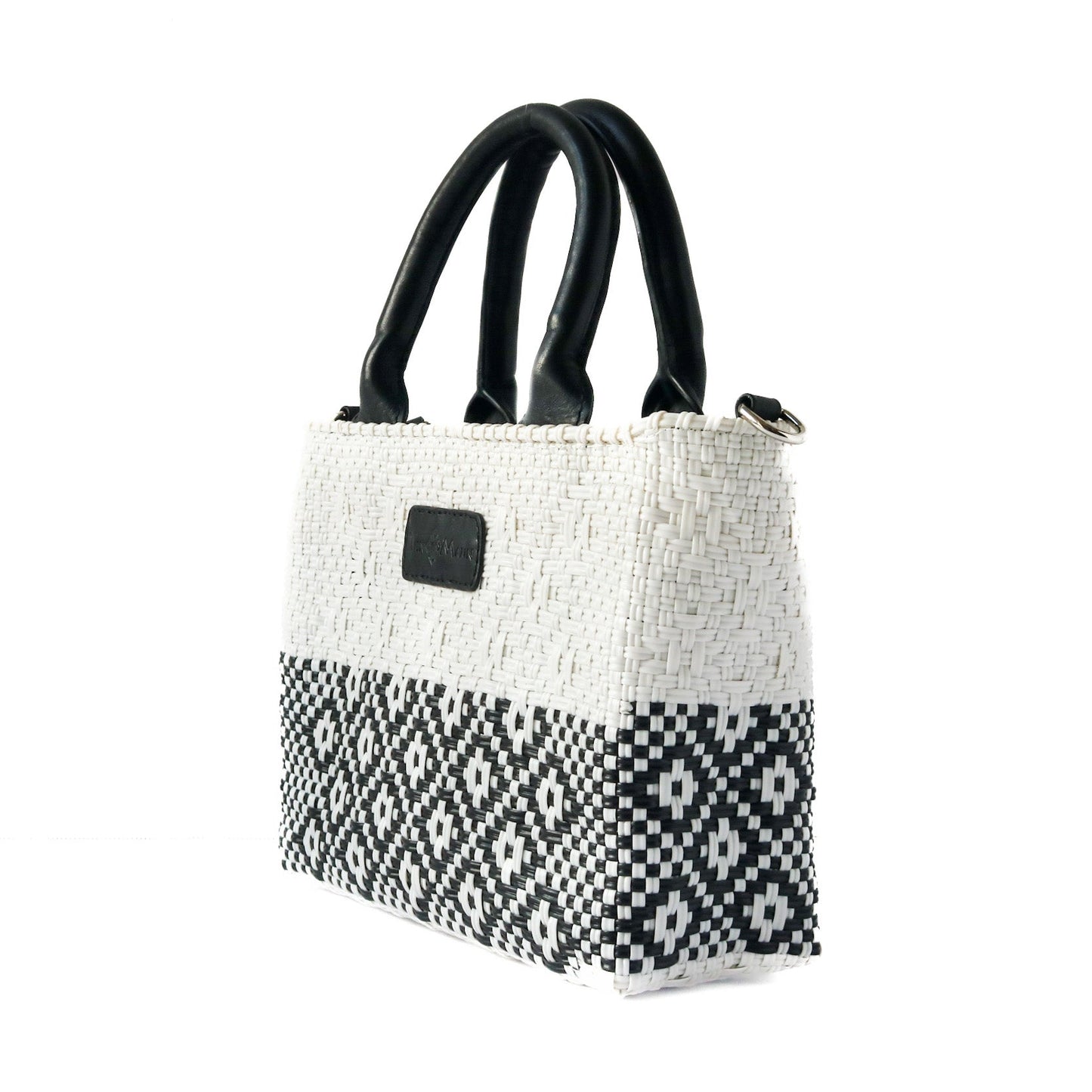 Tin Marin White Small Woven Crossbody Bag with Leather